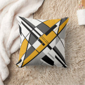 金ゴールドホワイトグレーブラックダイアゴナルクロスデザイン クッション (ブランケット)