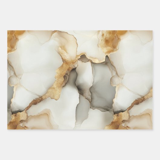 金ゴールドホワイトグレーマーブルウォーター色誕生日彼の彼女 ラッピングペーパーシート (正面2)