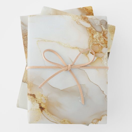 金ゴールドホワイトグレーマーブルウォーター色誕生日彼の彼女 ラッピングペーパーシート (インサイチュ)