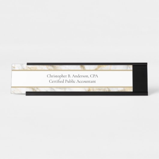 金ゴールドホワイトグレーマーブルビジネスプロフェッショナル デスクネームプレート (正面)