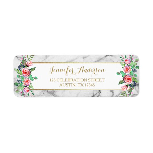 金ゴールドホワイトシック美しいフローラバラマーブル ラベル (正面)