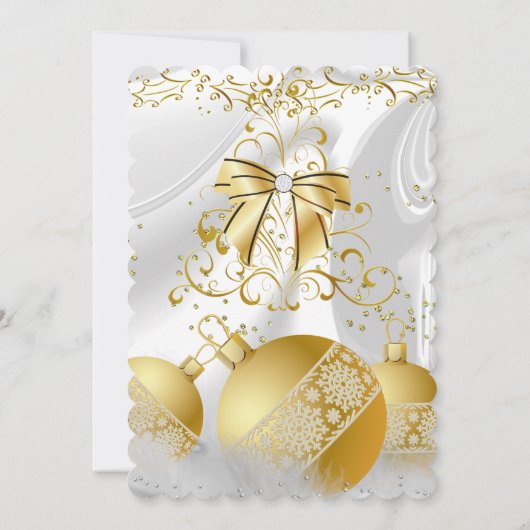 金ゴールドホワイトシルクボウボーブルクリスマスパーティー 招待状 (裏面)