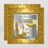 金ゴールドホワイトシルバーハイヒールシューズシャンパン 招待状 (正面/裏面)