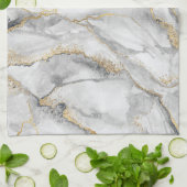 金ゴールドホワイトシルバー大理石かわいらし キッチンタオル (折り畳み)