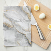 金ゴールドホワイトシルバー大理石かわいらし キッチンタオル (四つ折り)