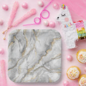 金ゴールドホワイトシルバー大理石かわいらし ペーパープレート (パーティー)