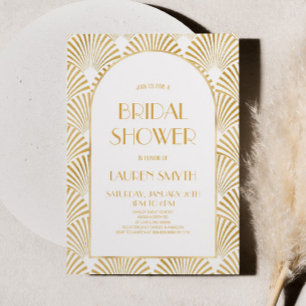 金ゴールドホワイトジオメトリックアールデコブライダルシャワー 招待状