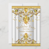金ゴールドホワイトジュエリー誕生日パーティーへの招待 招待状 (正面)