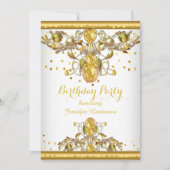 金ゴールドホワイトジュエルドバースデーパーティーの招待2 招待状 (正面)