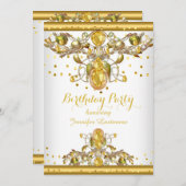 金ゴールドホワイトジュエルドバースデーパーティーの招待2 招待状 (正面/裏面)