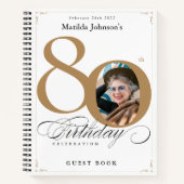 金ゴールドホワイトスクエレガントリプト80th誕生日ゲストブック ノートブック (正面)