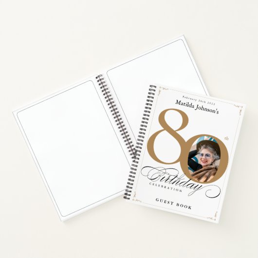 金ゴールドホワイトスクエレガントリプト80th誕生日ゲストブック ノートブック (内部)