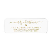 金ゴールドホワイトスクリプトハートクリスマス差出人住所 ラベル (正面)