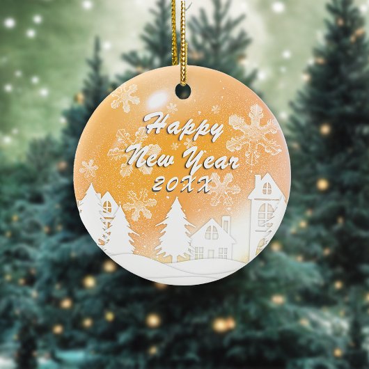 金ゴールドホワイトスノーハウスクリスマスニューイヤー セラミックオーナメント