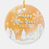 金ゴールドホワイトスノーハウスクリスマスニューイヤー セラミックオーナメント (裏面)