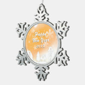 金ゴールドホワイトスノーハウスハッピーニューイヤー スノーフレークピューターオーナメント (右)