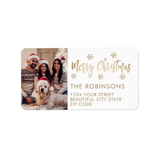 金ゴールドホワイトスノーフレーククリスマス差出人住所 ラベル (正面)