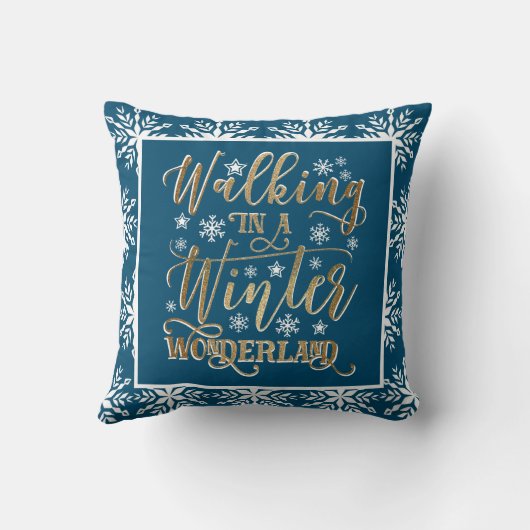 金ゴールドホワイトスノーフレークスネイビーブルークリスマスホリデー クッション (裏面)