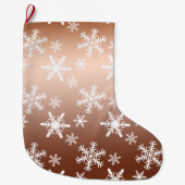 金ゴールドホワイトスノーフレーク ラージクリスマスストッキング (正面)