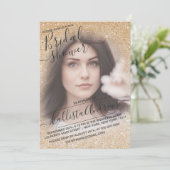 金ゴールドホワイトスパークリーグリッターフォトブライダルシャワー 招待状 (スタンド正面)