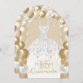 金ゴールドホワイトスパークルドレスキンセアニラバルーン 招待状 (正面/裏面)