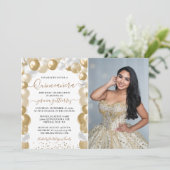 金ゴールドホワイトスパークルフォトキンチェニェラバルーン 招待状 (スタンド正面)