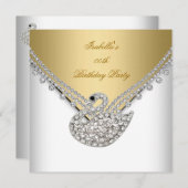 金ゴールドホワイトスワンエレガントバースデーパーティー 招待状 (正面/裏面)