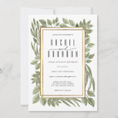 金ゴールドホワイトセージ緑の緑の水色結婚の 招待状 (正面)