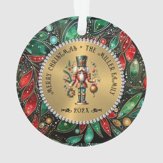 金ゴールドホワイトダイアモンズクリスマスくるみ割りグリッター オーナメント (裏面)