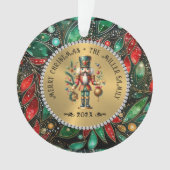 金ゴールドホワイトダイアモンズクリスマスくるみ割りグリッター オーナメント (正面)