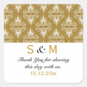 金ゴールドホワイトダマスクサンキューモノグラム結婚ズ スクエアシール (正面)