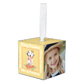 金ゴールドホワイトダマティアン写真メリークリスマス キューブオーナメント (正面アングル)