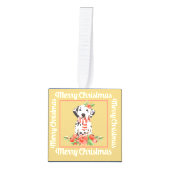 金ゴールドホワイトダマティアン写真メリークリスマス キューブオーナメント (正面)