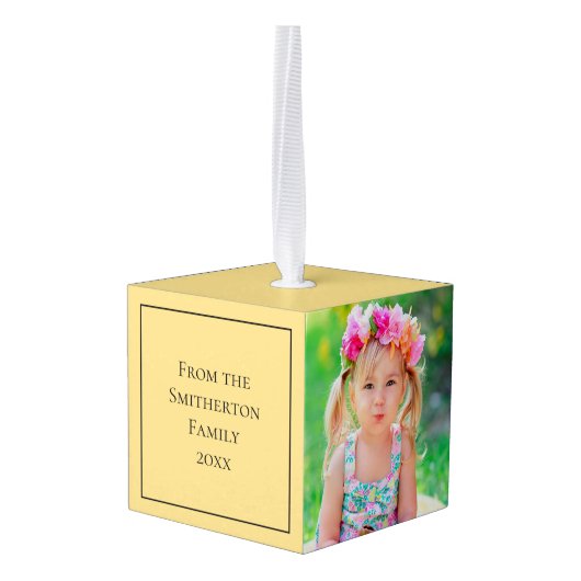 金ゴールドホワイトダマティアン写真メリークリスマス キューブオーナメント (裏面アングル)