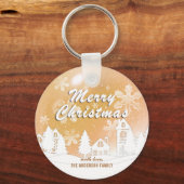 金ゴールドホワイトハウススノーフレーククリスマスハッピーニューイヤー キーホルダー (正面)
