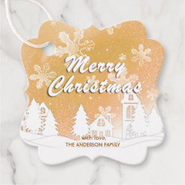 金ゴールドホワイトハウススノーフレーククリスマスハッピーニューイヤー フェイバータグ