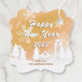 金ゴールドホワイトハウススノーフレーククリスマスハッピーニューイヤー フェイバータグ (裏面)