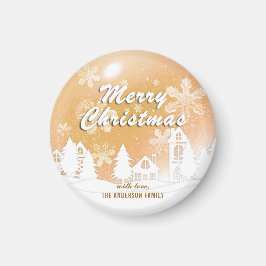 金ゴールドホワイトハウススノーフレーククリスマスハッピーニューイヤー マグネット