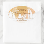 金ゴールドホワイトハウススノーフレーククリスマスハッピーニューイヤー 楕円形シール (バッグ)