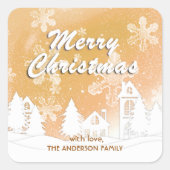 金ゴールドホワイトハウススノーフレークスメリークリスマス スクエアシール (正面)
