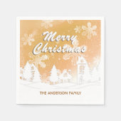 金ゴールドホワイトハウススノーフレークスメリークリスマス スタンダードカクテルナプキン (正面)