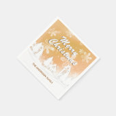 金ゴールドホワイトハウススノーフレークスメリークリスマス スタンダードカクテルナプキン (角)