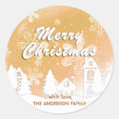 金ゴールドホワイトハウススノーフレークスメリークリスマス ラウンドシール (正面)