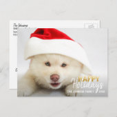 金ゴールドホワイトハッピーホリデーズドッグパピー | フォト シーズンポストカード (正面/裏面)