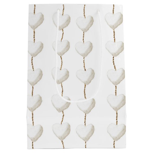 金ゴールドホワイトハート誕生日 ミディアムペーパーバッグ (裏面)