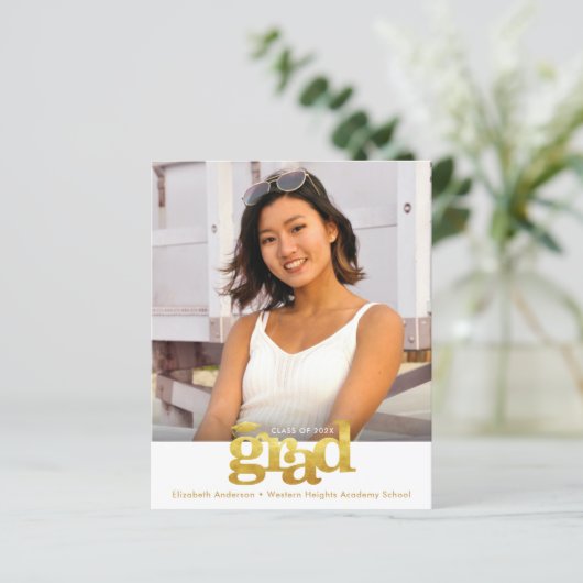 金ゴールドホワイトバジェット写真はっきりした卒業キャップ招待状 (スタンド正面)