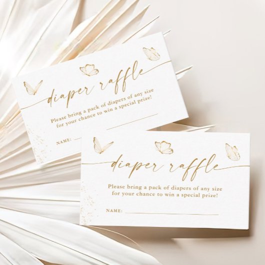 金ゴールドホワイトバタフライベビーシャワーおむつラッフル エンクロージャーカード