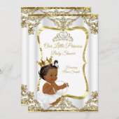 金ゴールドホワイトパールプリンセスベビーシャワーエスニック 招待状 (正面/裏面)