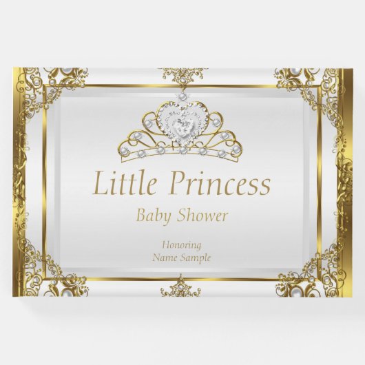 金ゴールドホワイトパールプリンセスベビーシャワー ゲストブック (正面)