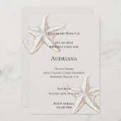 金ゴールドホワイトヒトスターフィッシュクリーム誕生日 招待状 (正面/裏面)